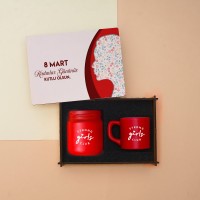 Kadınlar Günü Ahşap Kutu, Türk Kahvesi Fincanı ve Kokulu Mum Hediye Seti